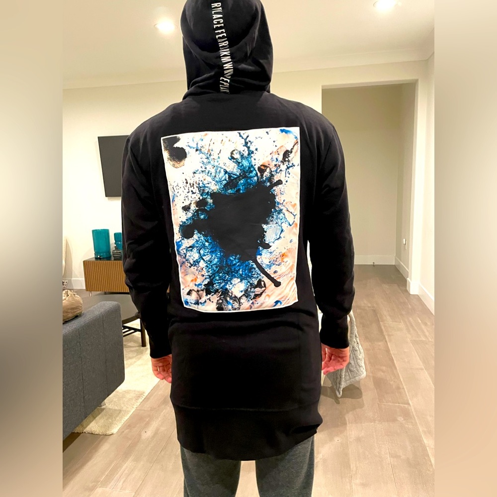 Longline Hoody H&M with back print and hoody tape.
